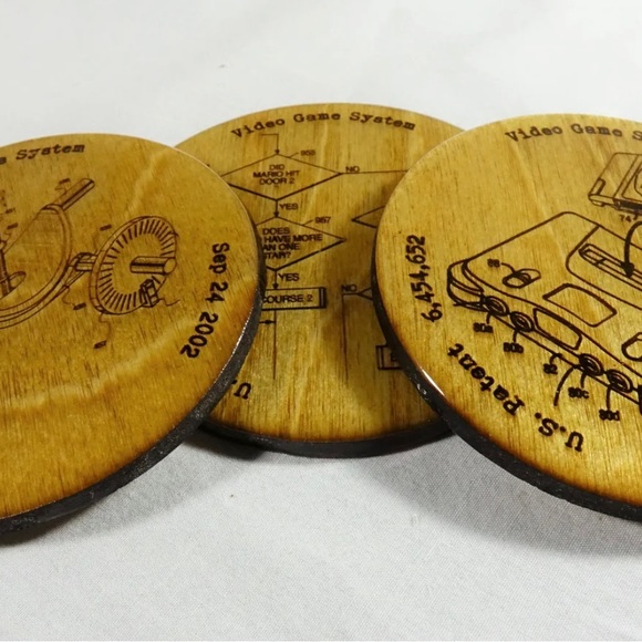 4x Unique Nintendo 64 Patent 3.5” Coasters, Engraved Wood, Handmade - Picture 6 of 8
